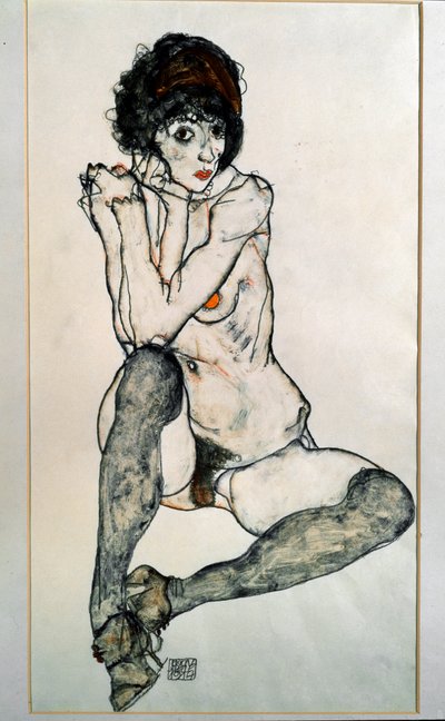 Zittende naakte vrouw door Egon Schiele