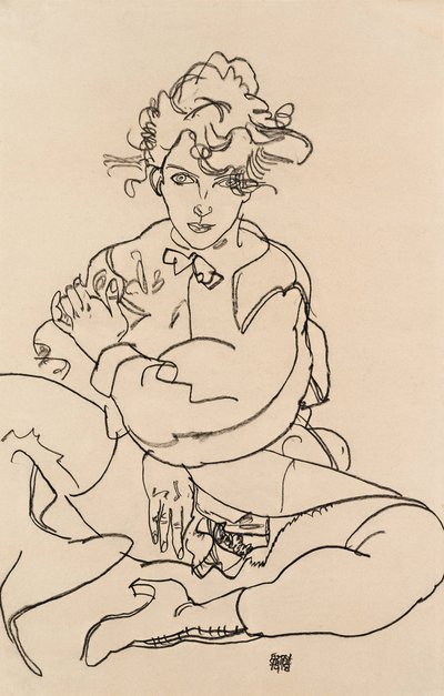 Meisje zittend met gespreide benen, 1918 door Egon Schiele