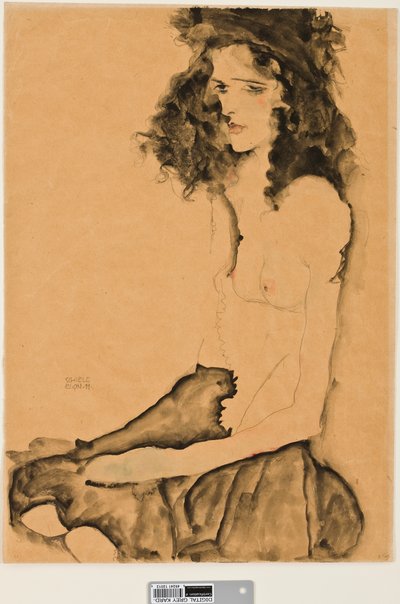 Meisje met zwart haar, 1911 door Egon Schiele