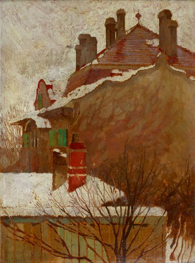 Huizen in de winter Uitzicht vanuit het atelier, 1907-1908 door Egon Schiele