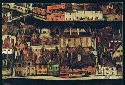 Krumau, Tsjechië (schilderij op doek) door Egon Schiele