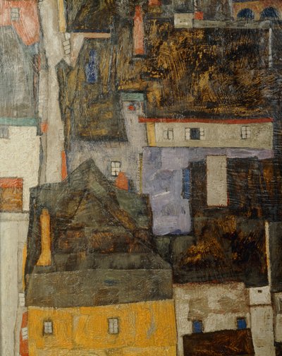 Krumau en der Moldau Krumau aan de rivier Vltava, Tsjechische Republiek ... (olieverf op doek) door Egon Schiele