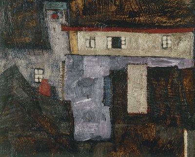 Krumau en der Moldau Krumlov aan de rivier de Vltava, ... (olieverf op doek) door Egon Schiele