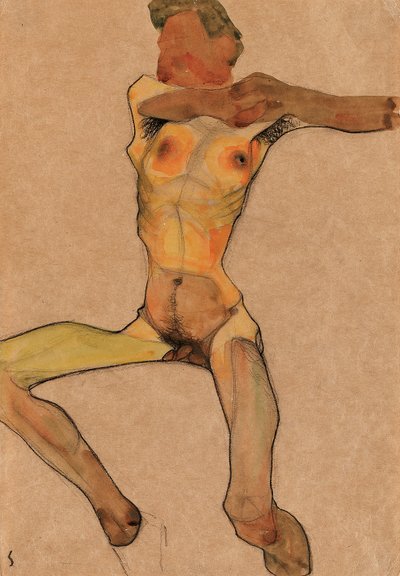 Mannelijk naakt, geel, 1910 door Egon Schiele