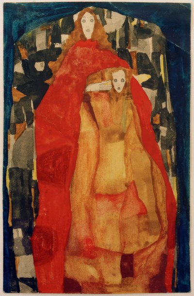 Moeder met kind in rode mantel door Egon Schiele