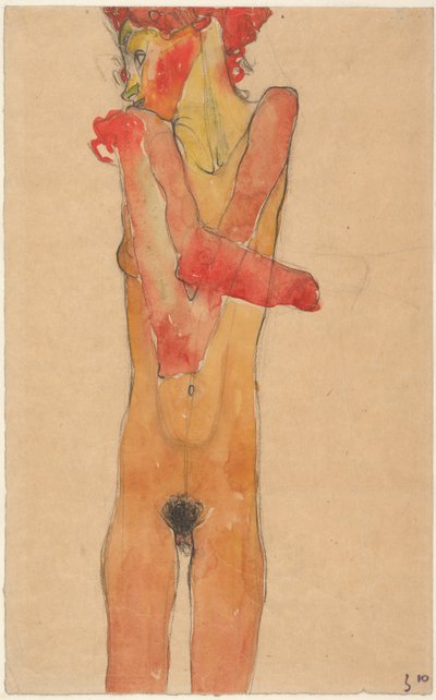 Naakt meisje met gevouwen armen door Egon Schiele