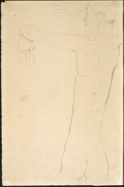 Naakte Man met Opgeheven Armen (recto) door Egon Schiele