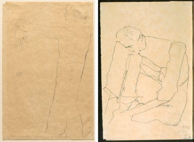 Naakte Man met Opgeheven Armen (recto) Zittende Man (verso) door Egon Schiele