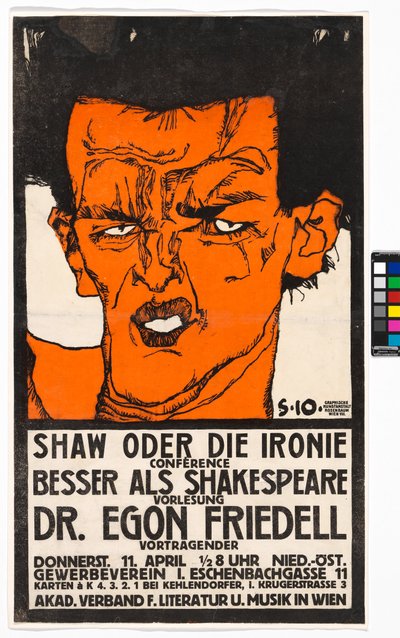 Plakat "Shaw oder die Ironie" - Vortrag Egon Friedell door Egon Schiele