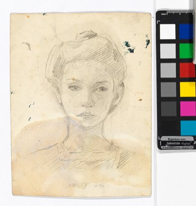Portret van een meisje; achterzijde: tekeningen van dieren door Egon Schiele