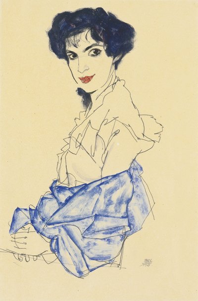 Portret van Elisabeth Lederer, Zittend met Gevouwen Handen door Egon Schiele