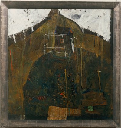 Rabenlandschaft, - Landschap met raven ... (olieverf op doek) door Egon Schiele