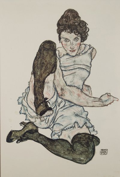 Zittende Vrouw met Opgetrokken Benen, 1917 door Egon Schiele