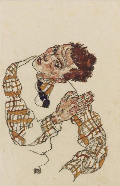 Zelfportret met geruit hemd, 1917 door Egon Schiele