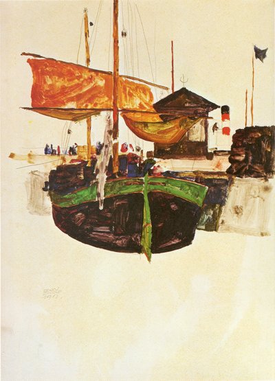 Schip in Triëst door Egon Schiele