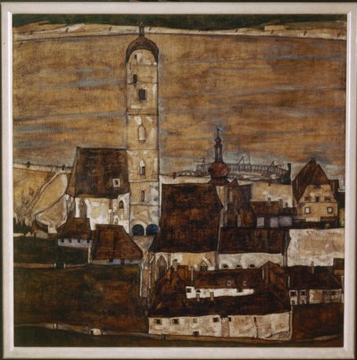 Stadt Stein II (schilderij op doek) door Egon Schiele
