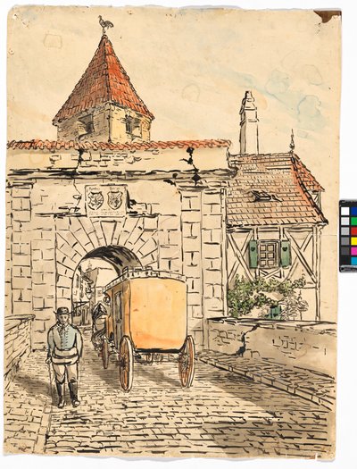 Stadspoort met koets (Leerlingenwerk) door Egon Schiele