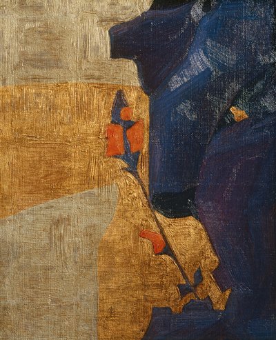 Gestileerde bloem tegen een decoratieve achtergrond ... (brons) door Egon Schiele