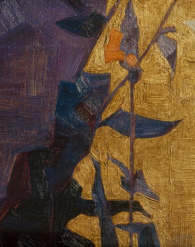 Gestileerde bloem tegen een decoratieve achtergrond ... (brons) door Egon Schiele