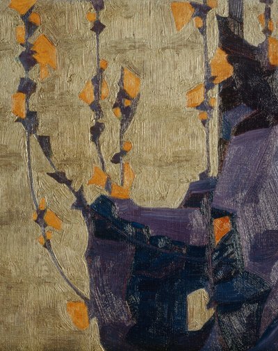 Gestileerde bloem tegen een decoratieve achtergrond ... (brons) door Egon Schiele