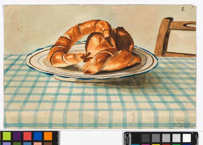 Stillleben mit Gebäck door Egon Schiele
