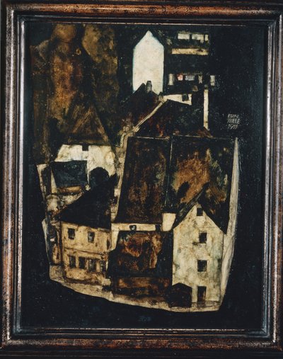 Tote Stadt III - Dode stad III ... (olieverf en aquarel op hout) door Egon Schiele