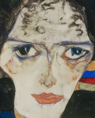 Treurende vrouw (olieverf op hout) door Egon Schiele