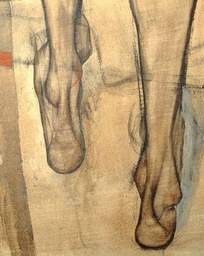 Vrouwelijk naakt met schoudersjaal, fragment ... (schilderij op doek) door Egon Schiele