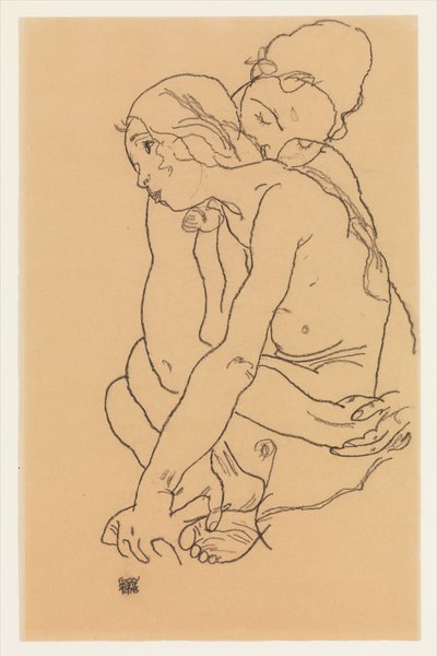 Frau und Mädchen, die sich umarmen door Egon Schiele