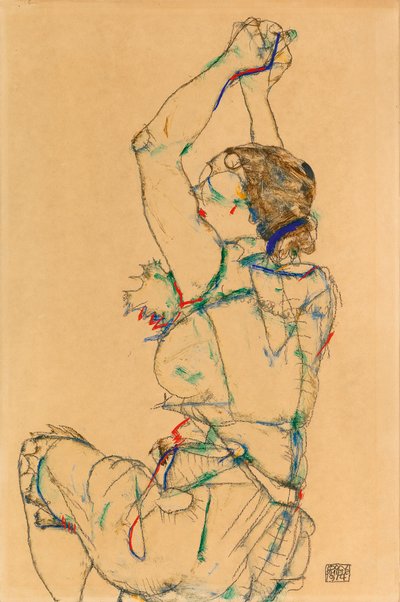 Vrouw met Opgeheven Armen, 1914 door Egon Schiele