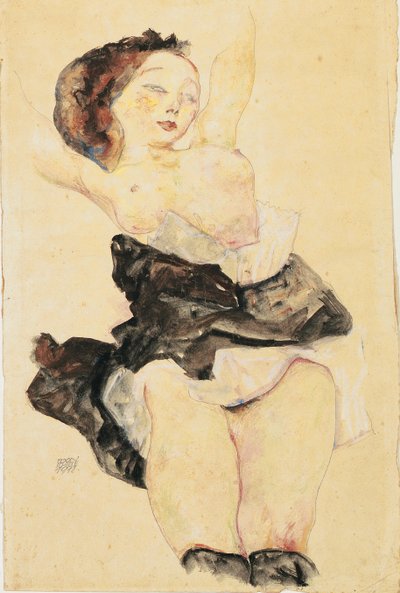 Jong meisje liggend, half naakt, 1912 door Egon Schiele