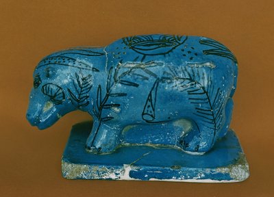 Blauwe nijlpaard met zwarte decoratie, uit Dra Aboul Naga, Middenrijk door Egyptian 11th Dynasty