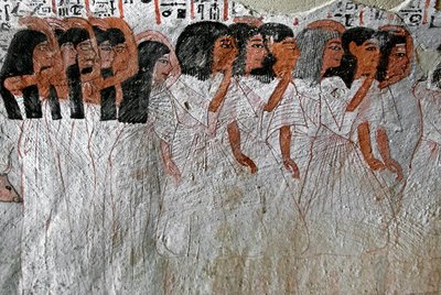 Egyptische oudheid: rouwstoet. Schilderij van het graf van Roy (TT255). 18e dynastie. Van de Westelijke Jordaanoever van Luxor, Egypte door Egyptian 18th Dynasty