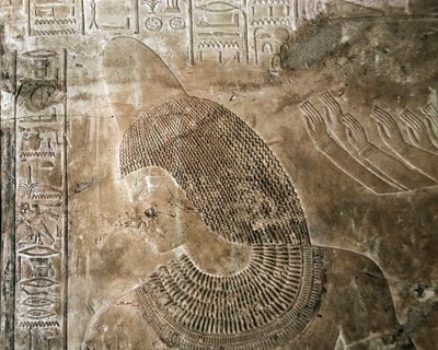 Egyptisch antiquiteit: reliëf uit het graf van Kha em Het (Khaemhat) inspecteur van de zolders en schrijver aan het hof van Amenophis III (TT57) met een personage met een kegel. 18e dynastie. 1530-1290 v.Chr. Vallei der Edelen. Luxor, Westelijke Oever, Egy door Egyptian 18th Dynasty