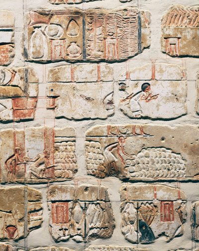 Egyptische beschaving, fragmenten van Talatat Muur, van de tempel van Amenhotep IV in Karnak, Luxor, Egypte door Egyptian 18th Dynasty