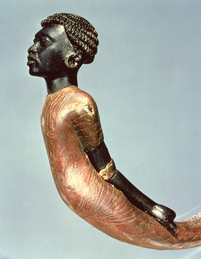 Figuur van een Afrikaanse man van het uiteinde van een ceremoniële staf, uit het graf van Toetanchamon door Egyptian 18th Dynasty