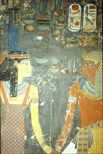 Horemheb en Isis, uit het graf van Horemheb (ca.1323-1295 v.Chr.) Nieuwe Koninkrijk door Egyptian 18th Dynasty