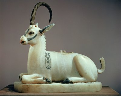 Deksel van een zalfpot in de vorm van een steenbok, uit het graf van Toetanchamon door Egyptian 18th Dynasty