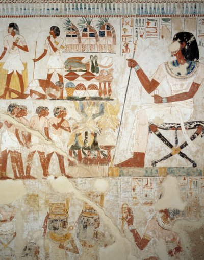 Menna houdt toezicht op zijn arbeiders in de velden, detail (detail) door Egyptian 18th Dynasty