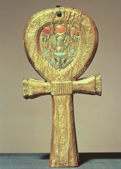 Spiegeldoos in de vorm van een ankh, uit het graf van Toetanchamon door Egyptian 18th Dynasty