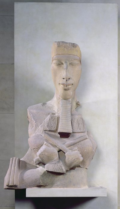 Osirid zuil van Amenophis IV (Achnaton) uit Karnak, Amarna periode, Nieuwe Rijk, c.1353-37 v.Chr. door Egyptian 18th Dynasty