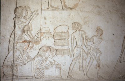 Reliëf dat schrijvers aan het werk toont, uit het graf van Horemheb (ca.1323-1295 v.Chr.) Nieuwe Koninkrijk door Egyptian 18th Dynasty