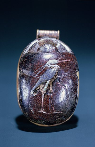 Scarabee met reiger, uit het graf van Toetanchamon, Nieuwe Koninkrijk door Egyptian 18th Dynasty