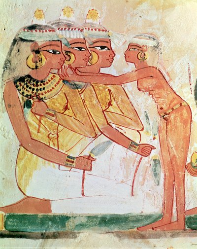 Het Toilet van de Vrouwen, uit het Graf van Nakht, Nieuwe Koninkrijk, ca. 1400 v.Chr. (muurschildering) door Egyptian 18th Dynasty