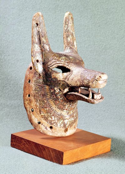 Hoofd van Anubis, met een scharnierende kaak, gebruikt als orakelmasker, Nieuwe Koninkrijk door Egyptian 19th Dynasty