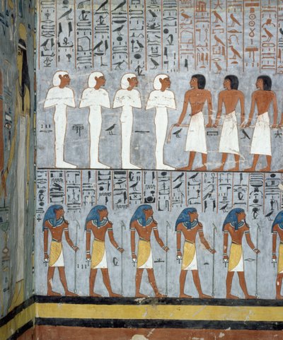 Mummies en mannelijke figuren, detail (detail) door Egyptian 19th Dynasty