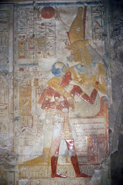 Reliëf van Sethos I (1303-1290 v.Chr.) en Isis, Nieuwe Koninkrijk door Egyptian 19th Dynasty