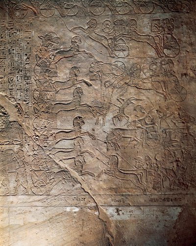 De slag tussen de Egyptenaren en de Hettieten bij Kadesh, reliëf, Hoofdtempel van Abu Simbel (UNESCO Werelderfgoedlijst) door Egyptian 19th Dynasty