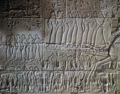 De veroveringen van Seti I in Syrië en Palestina, reliëf, buitenmuur van de Grote Hypostyle Hal, Tempel van Amon, Karnak Tempelcomplex door Egyptian 19th Dynasty