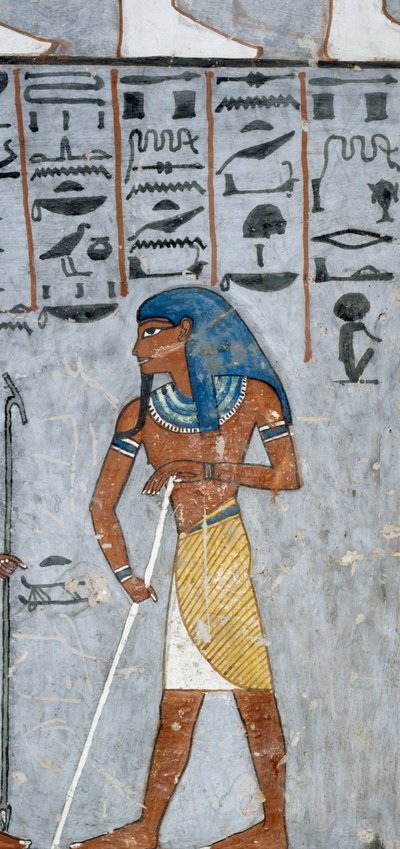 De god Atum, fresco, grafkamer, Tombe van Ramses I, Vallei der Koningen, Thebe door Egyptian 19th Dynasty